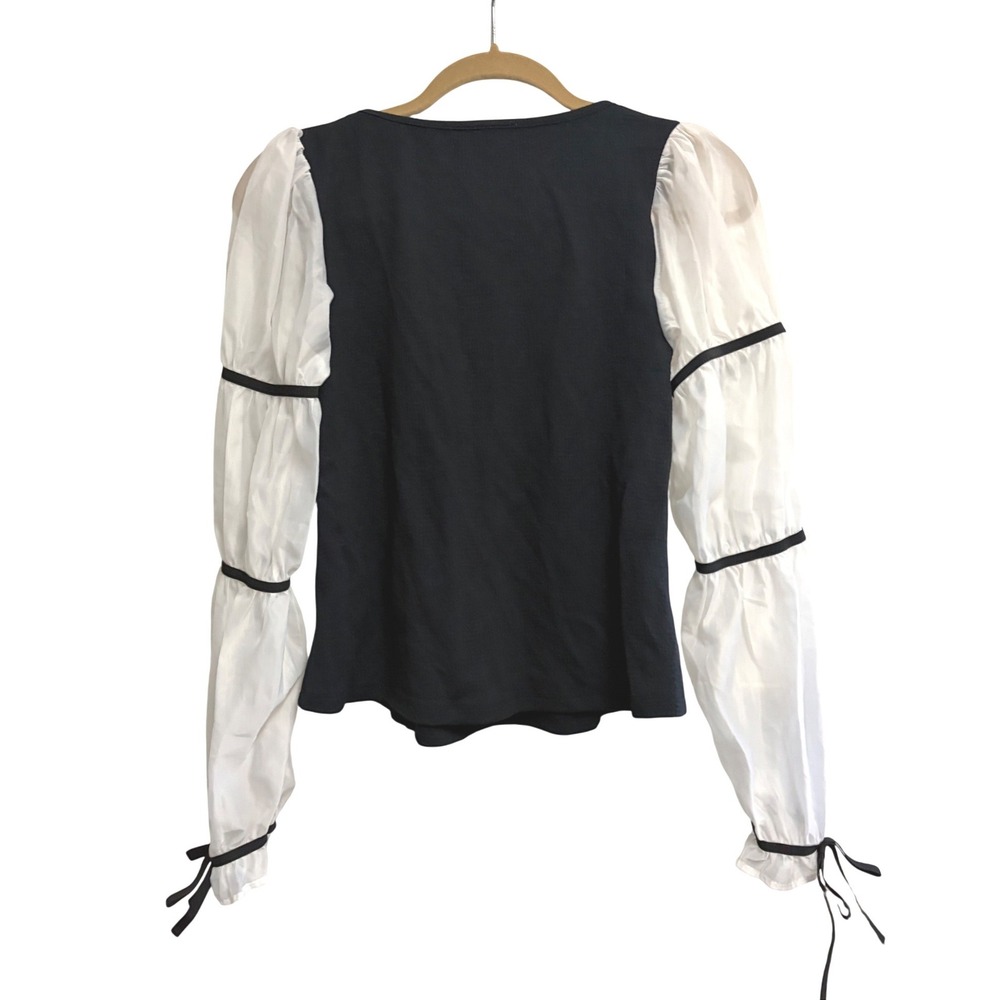 Maeve Anthropologie Balloon Sleeve Top Black Ivory Romantic Textured Blouse S - Picture 8 of 11